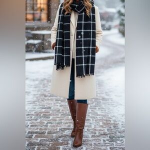 Black & White Windowpane Plaid Oversized Scarf Wrap 40" x 74